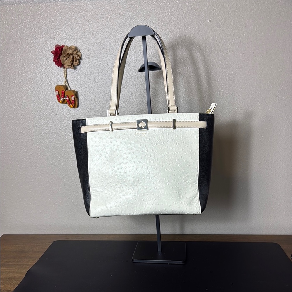 Kate Spade Cream and Black Structured Tote Bag